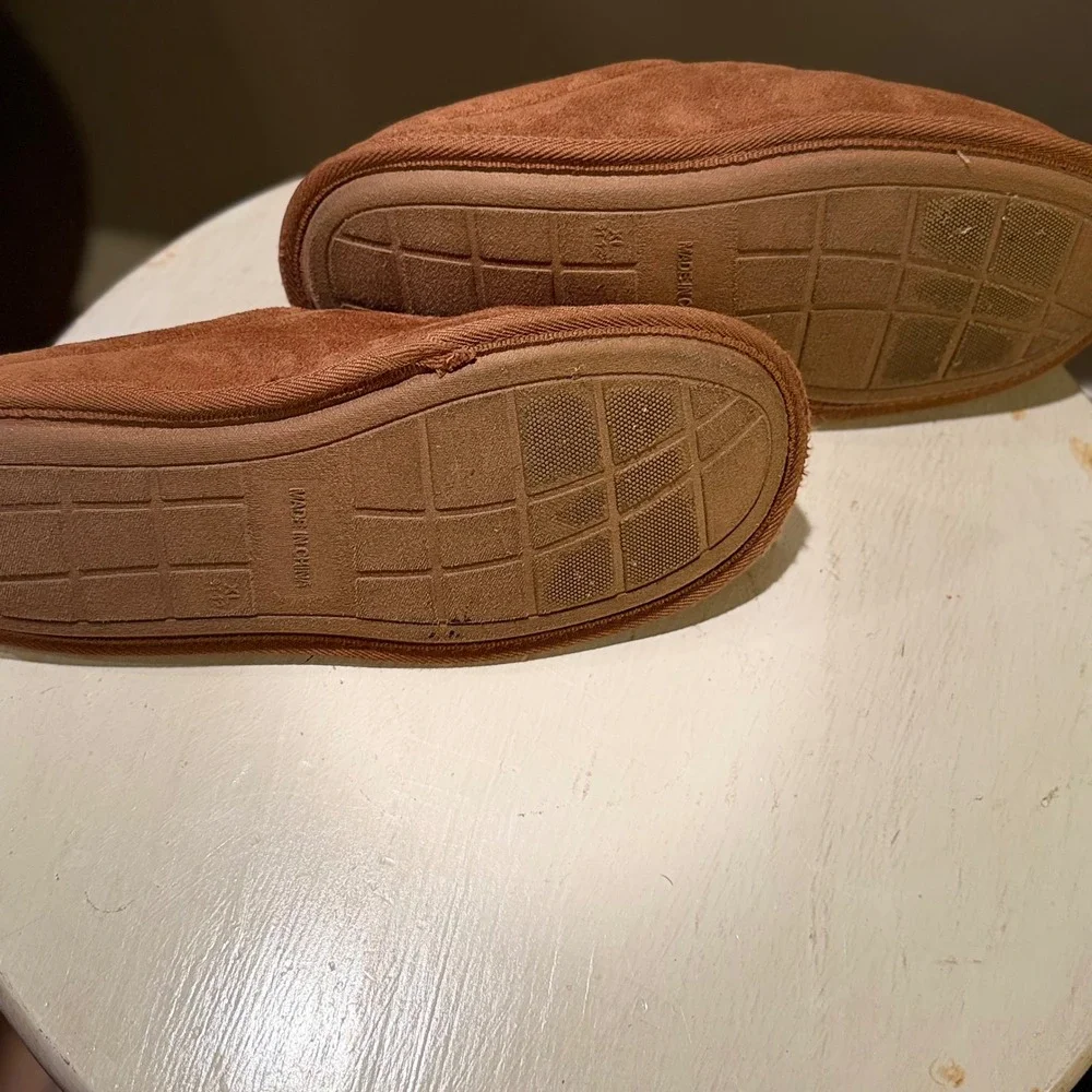 John Ashford Men's Tan Suede Moccasin Slippers XL 11-12‎ Plush Comfort